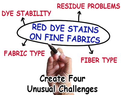 Four Challenges Created by Spills with Red Dyes on Fine Fabrics